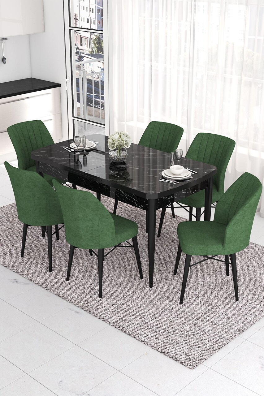 Set masa extensibila si scaune, Hanah Home, Eva, Marmură neagră / Kaki - imagine 4